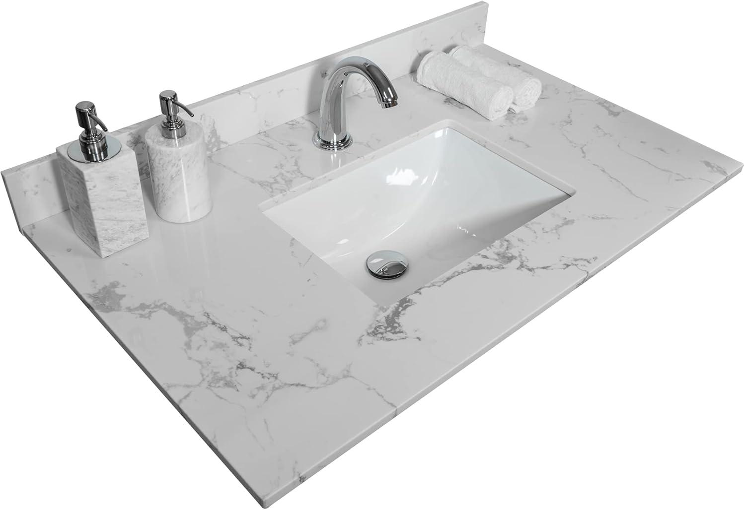 Modern 31 inch bathroom stone vanity top engineered white