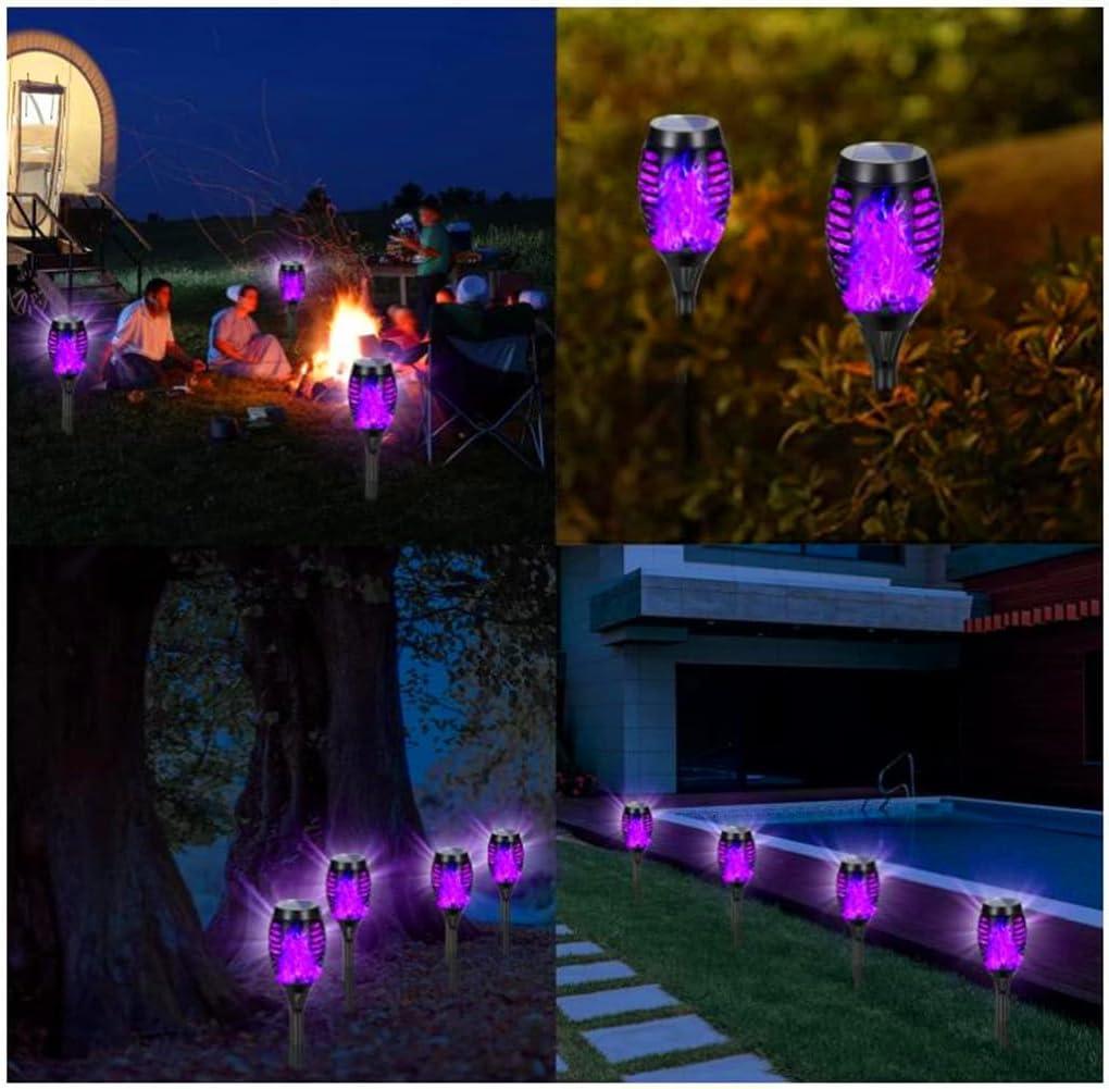 LED Solar Torch Light with Flickering Flame-4PCS, Outdoor Waterproof Lawn Lights, Solar Powered Pathway Purple Lights for Garden Patio Yard Xmas Decoration, Auto On/Off Solar Lights