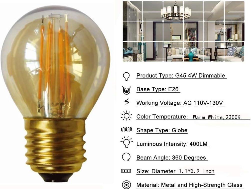 4W G45 Dimmable LED Filament Bulb G45 LED Vintage Edison Bulbs E26/E27 Medium Base Lamp for Home Pendant Antique Light,G14/G45 Shape,E26/E27 Socket Base,Amber Glass,2300K Warm White, Pack of 6