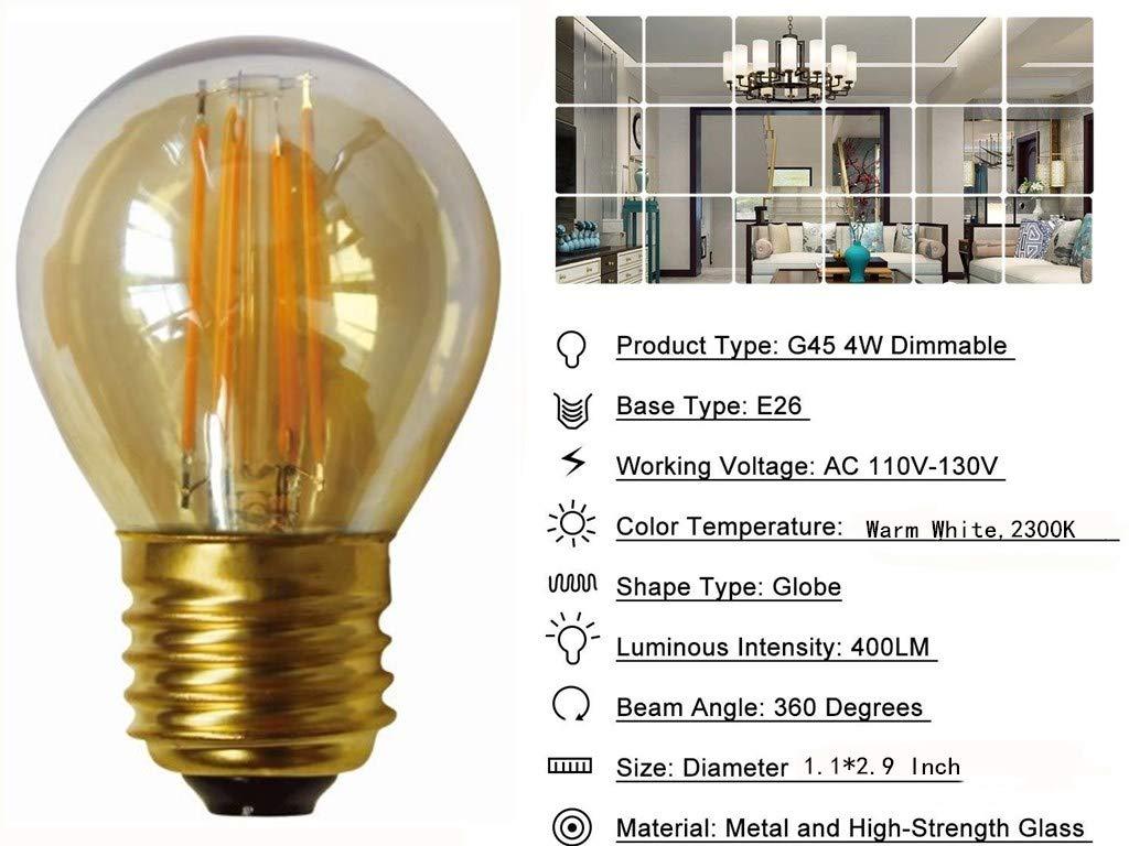 4W G45 Dimmable LED Filament Bulb G45 LED Vintage Edison Bulbs E26/E27 Medium Base Lamp for Home Pendant Antique Light,G14/G45 Shape,E26/E27 Socket Base,Amber Glass,2300K Warm White, Pack of 6