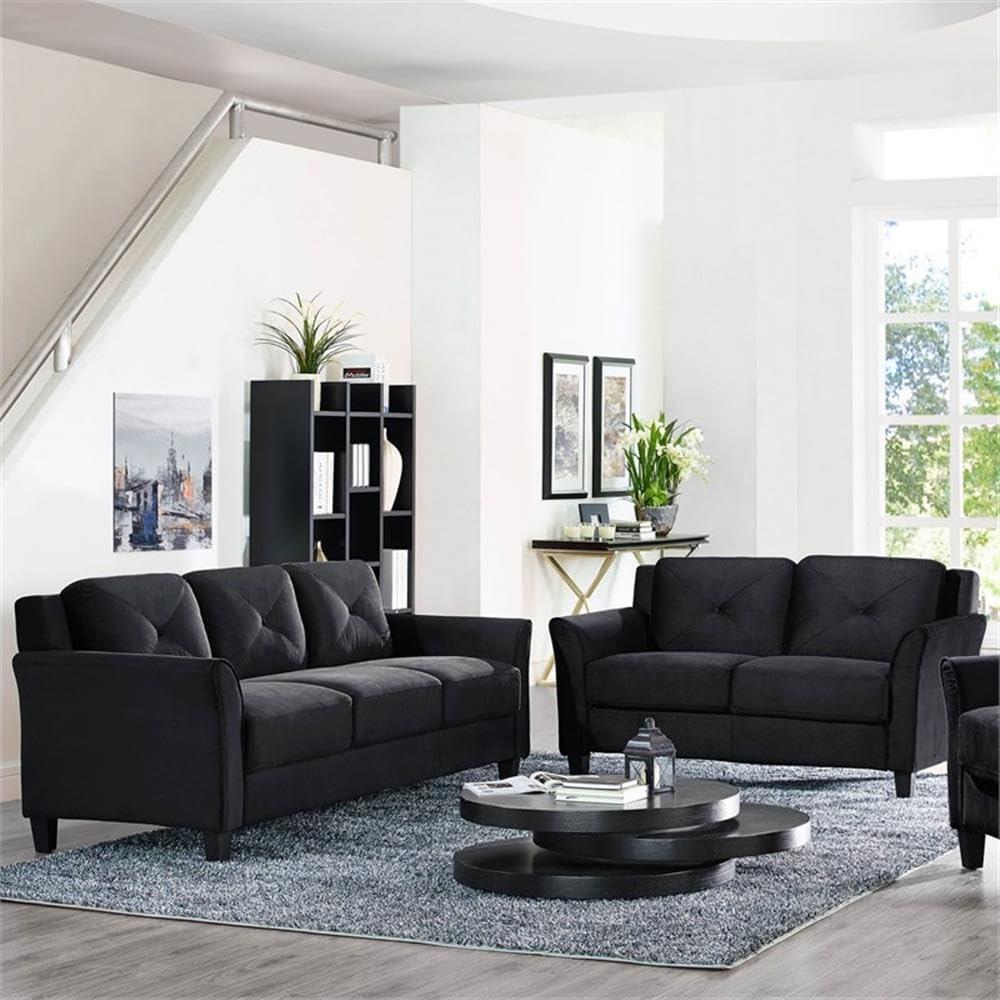 Home Square 2 Piece Living Room Set with Solid Wood Sofa and Loveseat in Black