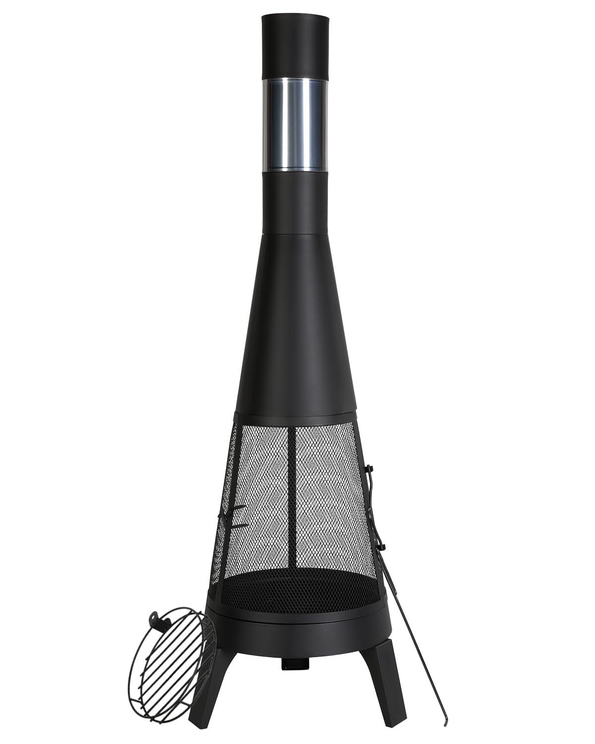 VEVOR Chiminea, 22 Inch Outdoor Wood Burning Firepit, Iron Spherical Fireplace for BBQ & Warming, Wooden Fire Pit with Grill Mesh, Chimney Coat & Rustproof Chiminea Lid, for Patio, Garden, Backyard