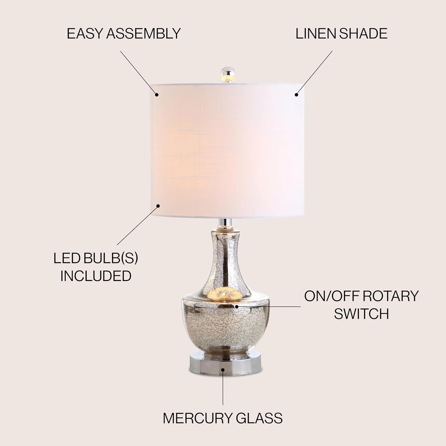 JONATHAN  Y Colette Mini Glass Transitional/Glam 20-in Silver LED Incandescent Rotary socket Table Lamp with Linen Shade