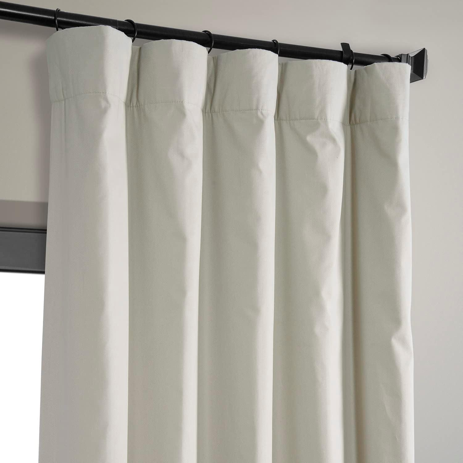 Light Greige Ivory Solid Cotton 50 in. W x 84 in. L Rod Pocket Blackout Curtain (Single Panel)