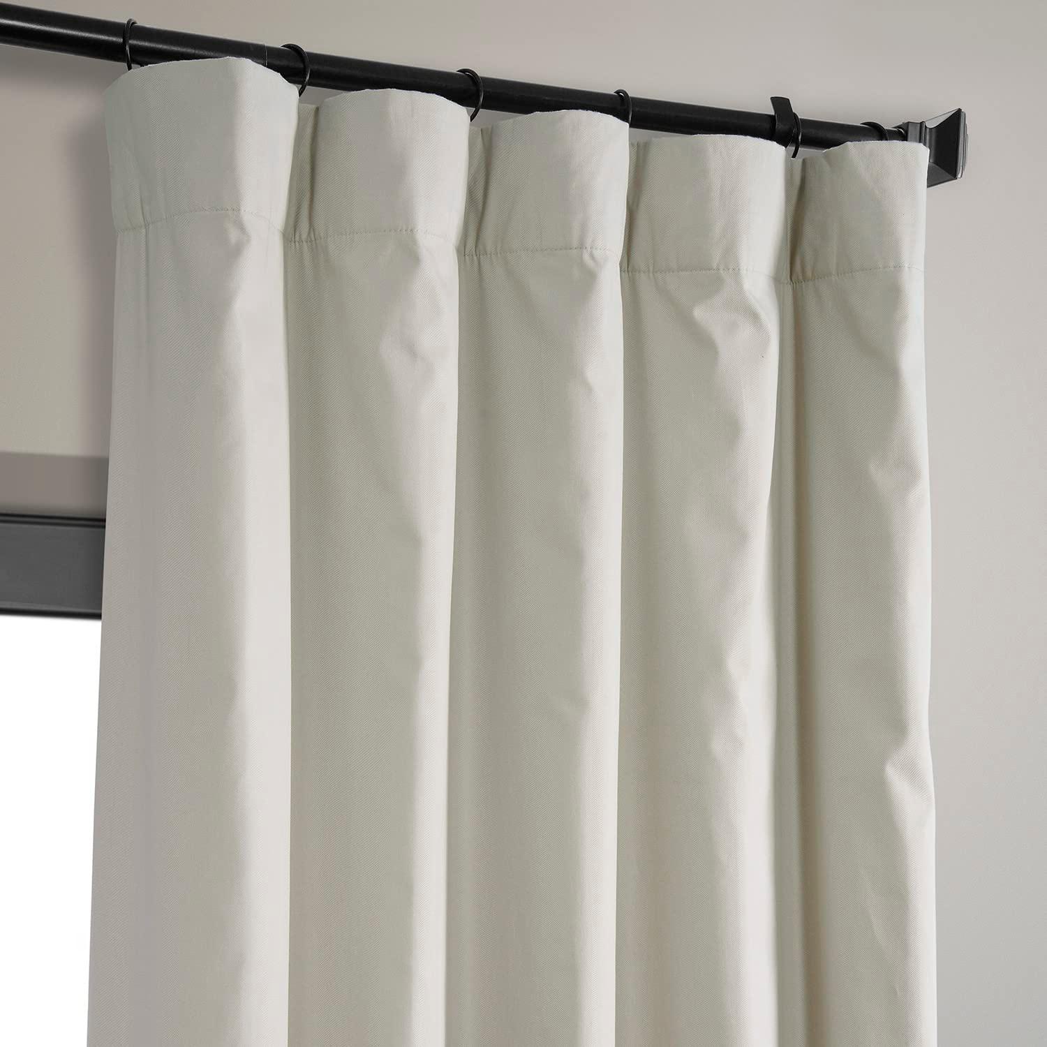 Light Greige Ivory Solid Cotton 50 in. W x 84 in. L Rod Pocket Blackout Curtain (Single Panel)