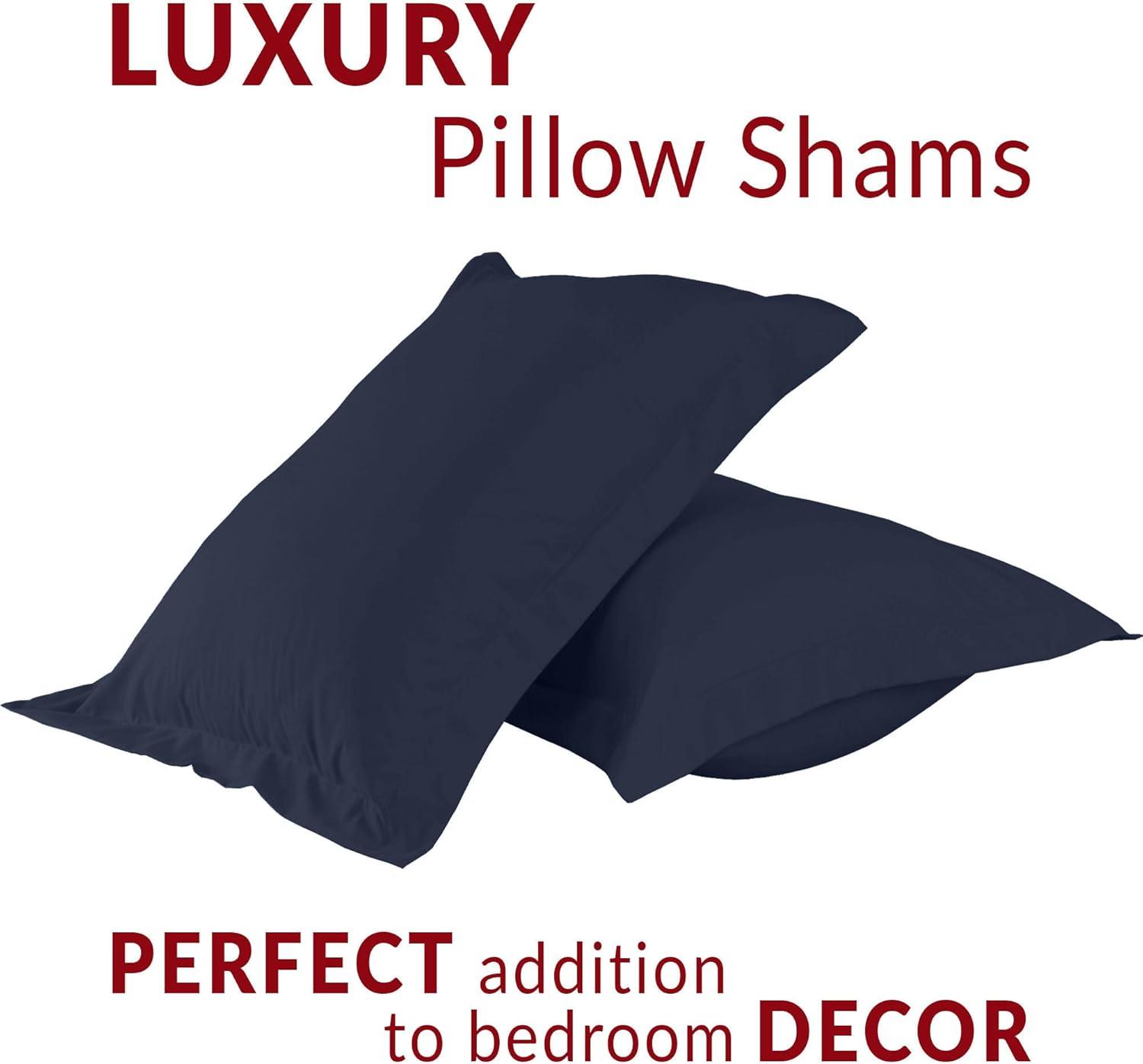 Mellanni Pillow Shams Set of 2 - Iconic Collection Decorative Pillow Covers / Cases 20"x26" with 2" Flange - Standard Size, Navy Blue