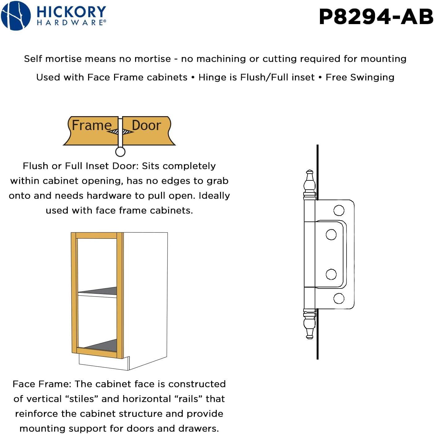 Antique Brass Self Mortise Cabinet Hinges, 2-Pack