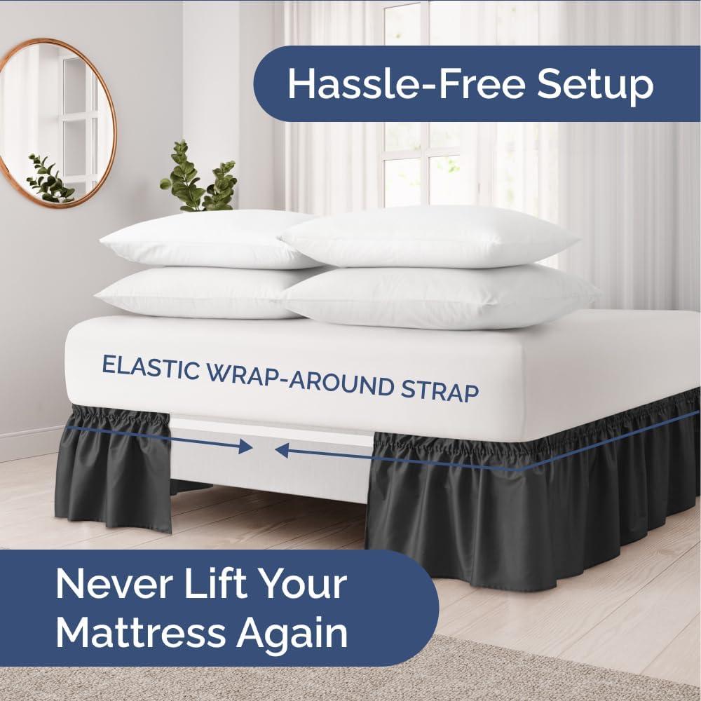 CGK Linens Ruffled Elastic Wrap Around Tailored Bed Skirt