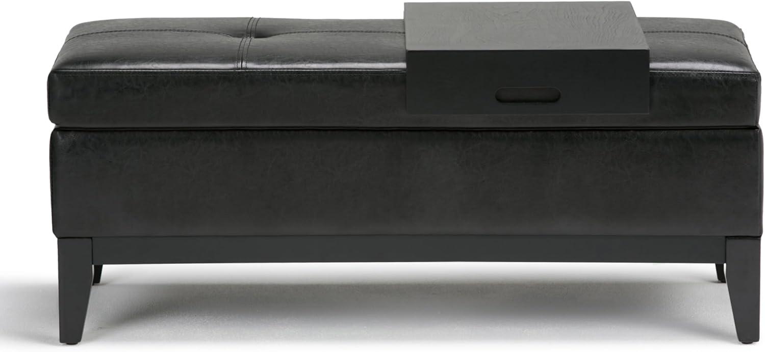 Simpli Home Oregon 42"W Upholstered Storage Ottoman Bench with Lift-Top Lid and Tray