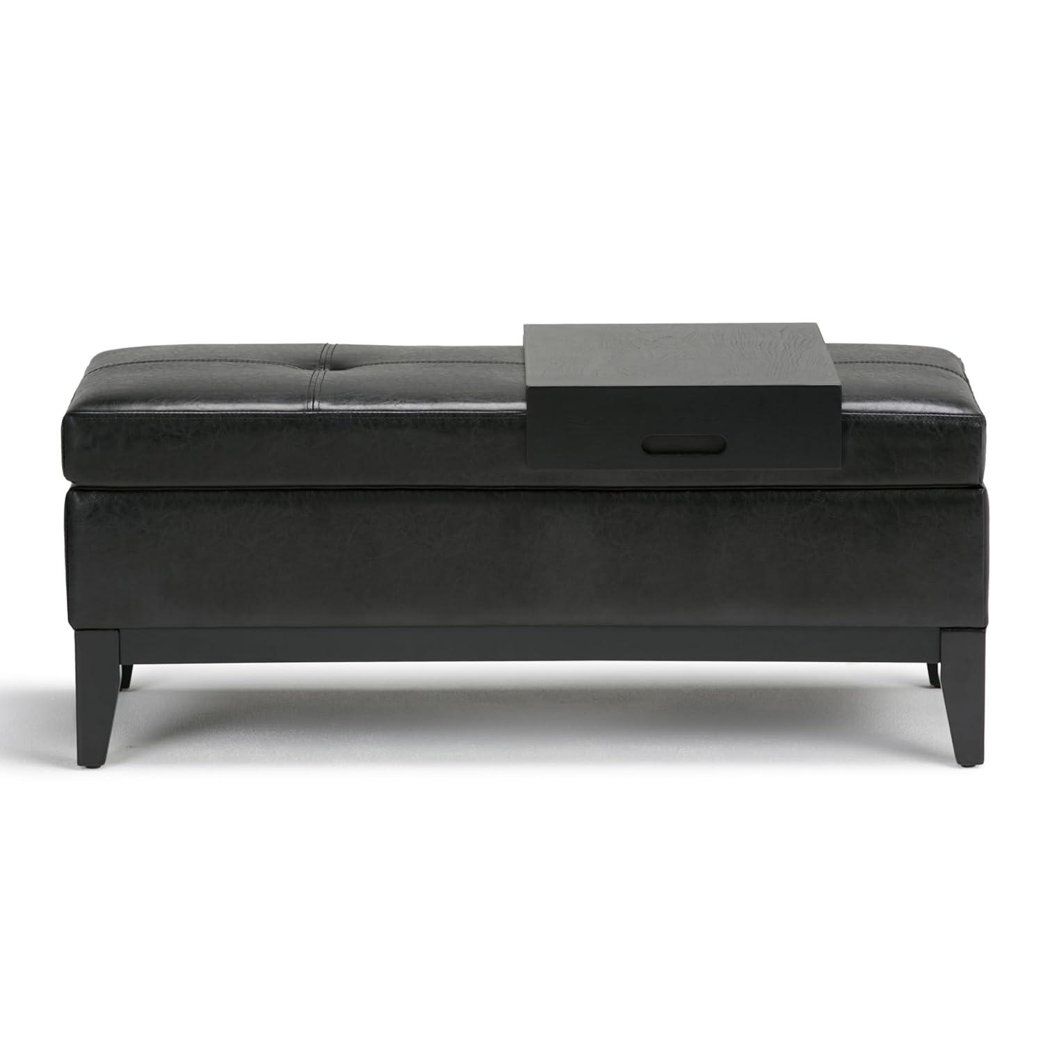 Simpli Home Oregon 42"W Upholstered Storage Ottoman Bench with Lift-Top Lid and Tray