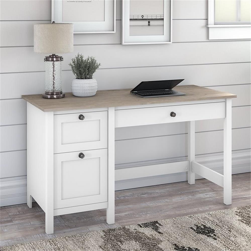 54W Mayfield Computer Desk with Drawers Shiplap Gray/Pure White - Bush Furniture: Home Office Workstation