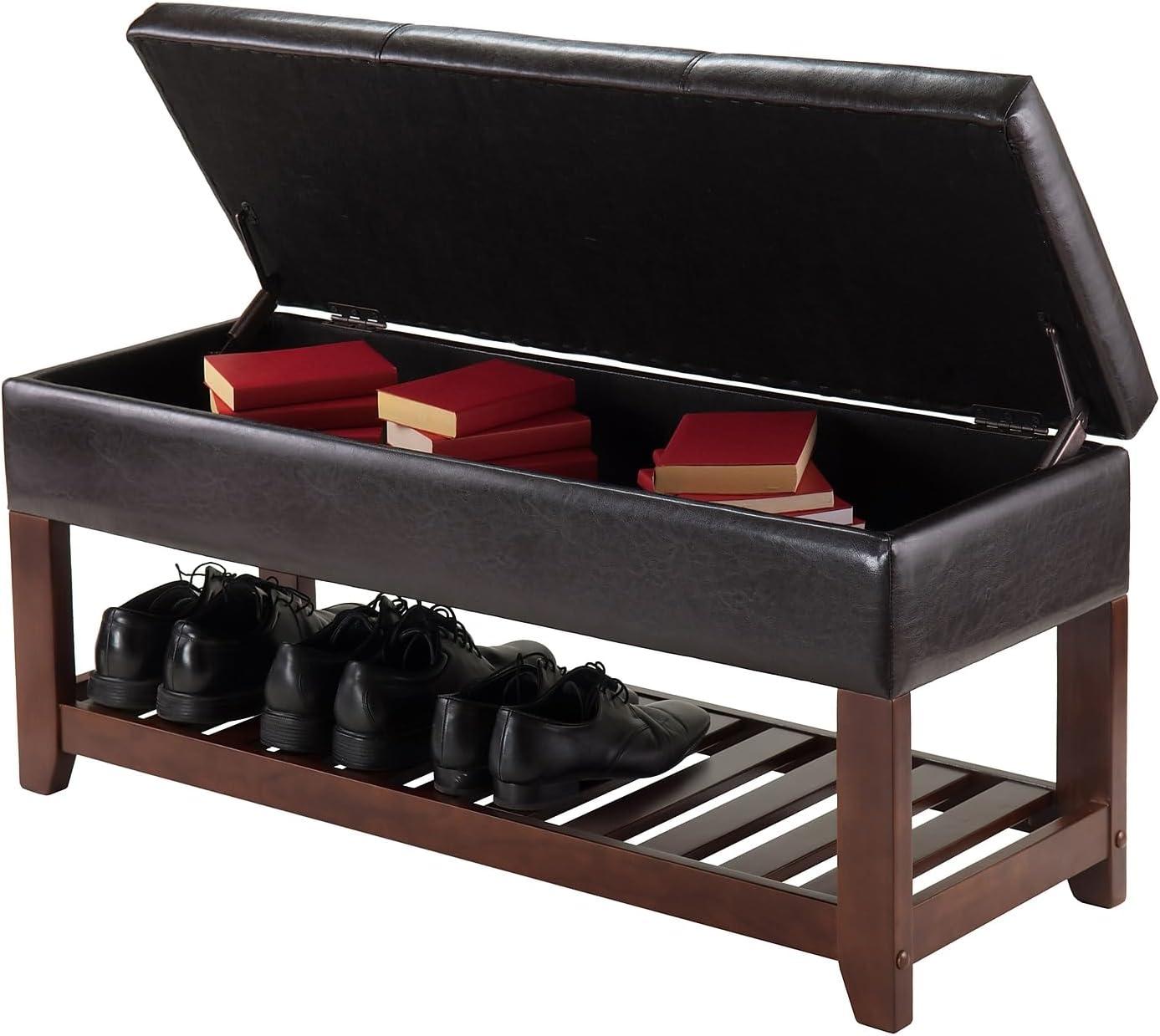 Monza Bench with Storage Chest and Shoe Rack, Faux Leather Cushion - Winsome