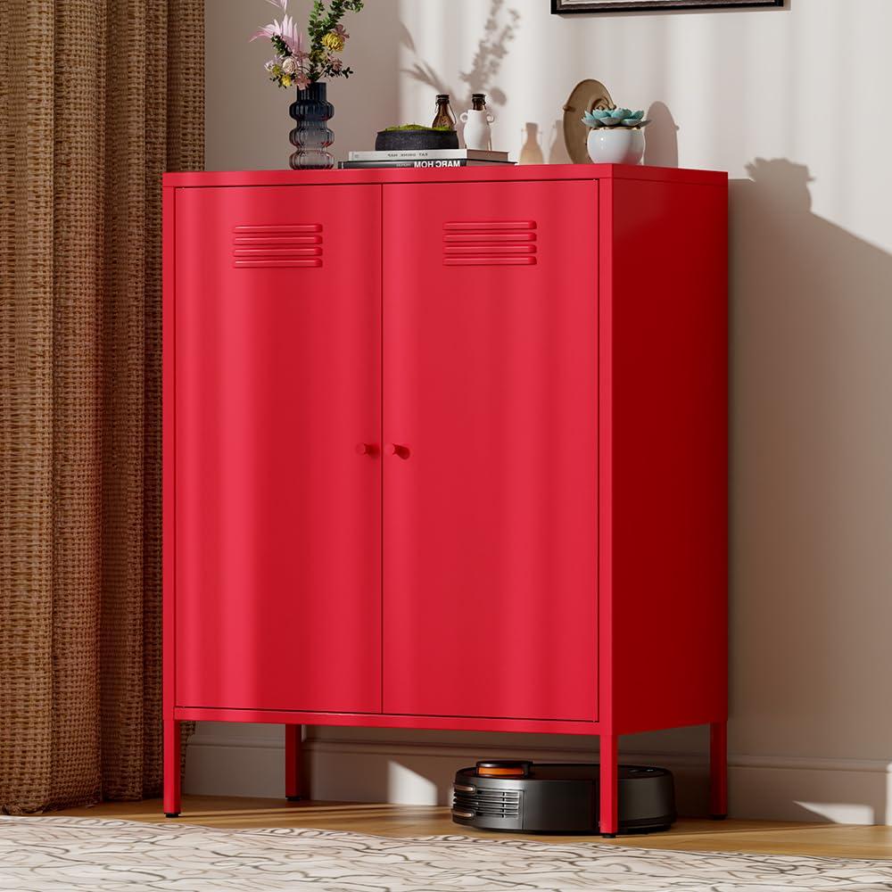 Pemberly Row 2 Door Metal Locker Style Storage Accent Cabinet in Bashful Pink