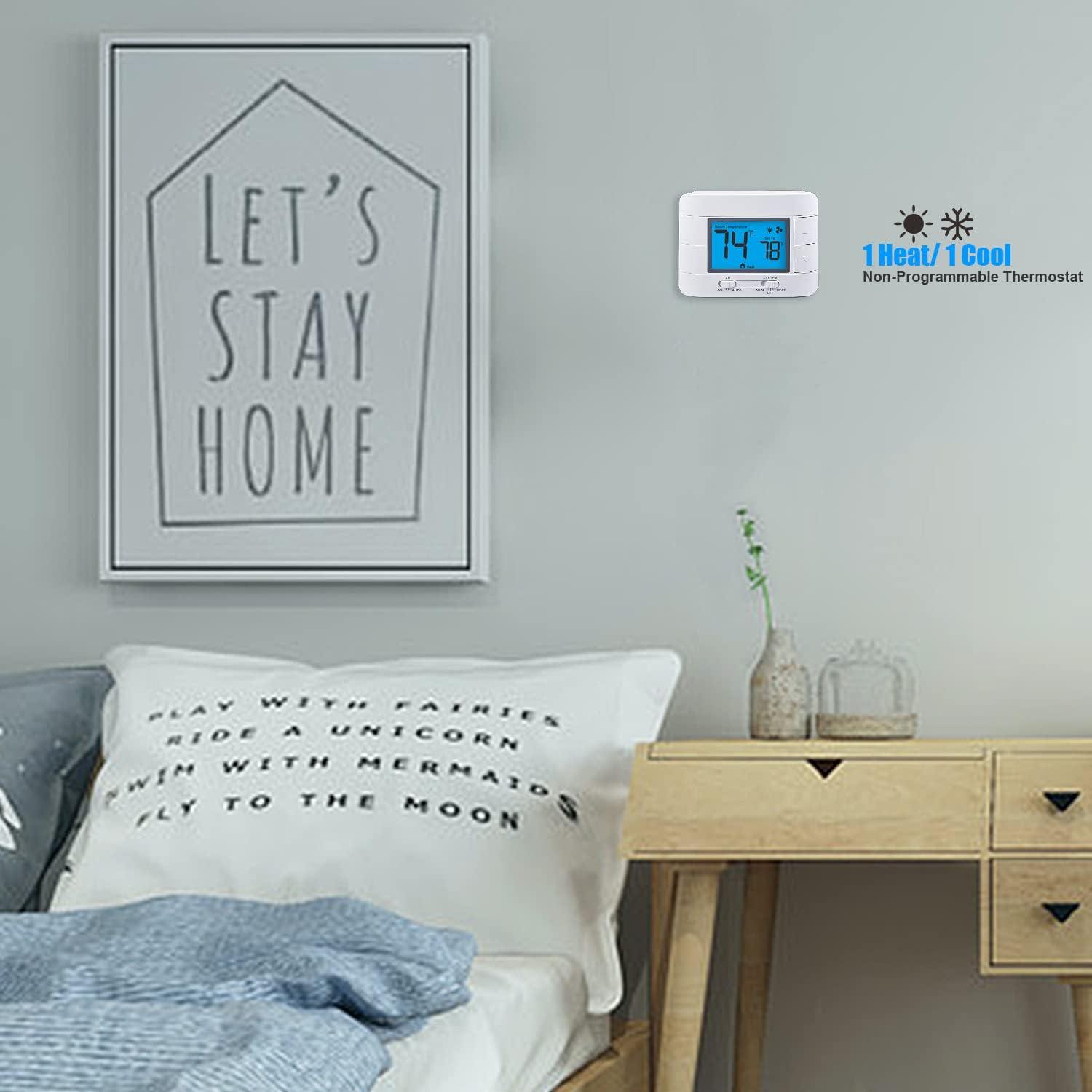 Non Programmable Thermostat for Home 1 Heat/ 1 Cool Single-Stage System, with Room Temperature Monitor (LCD White Backlit Screen)