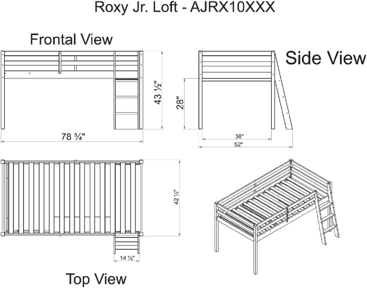 Twin Roxy Junior Kids' Loft Bed with Tent White/Blue/Red - Alaterre Furniture: Low Loft Bed, Toddler Bunk Bed Tent