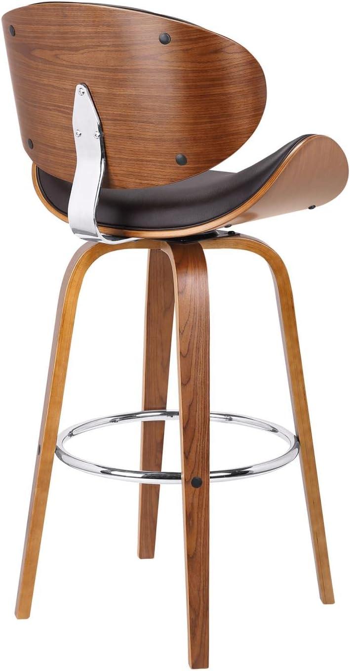 Armen Living Indoor Solstice Adjustable Black Faux Leather Swivel Barstool With Black Powder Coated Finish and Gold Accents