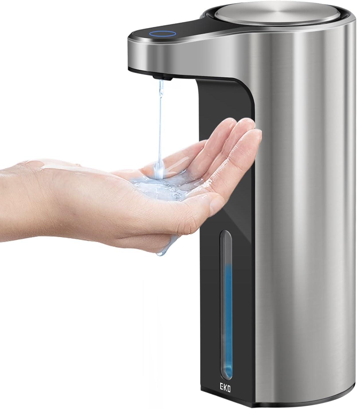 EKO Aroma Touchless Automatic Soap Dispenser for Kitchen and Bathroom, Liquid Hand Soap Dispenser, Water-Resistant and Rechargeable, 9 fl oz (Stainless) C45