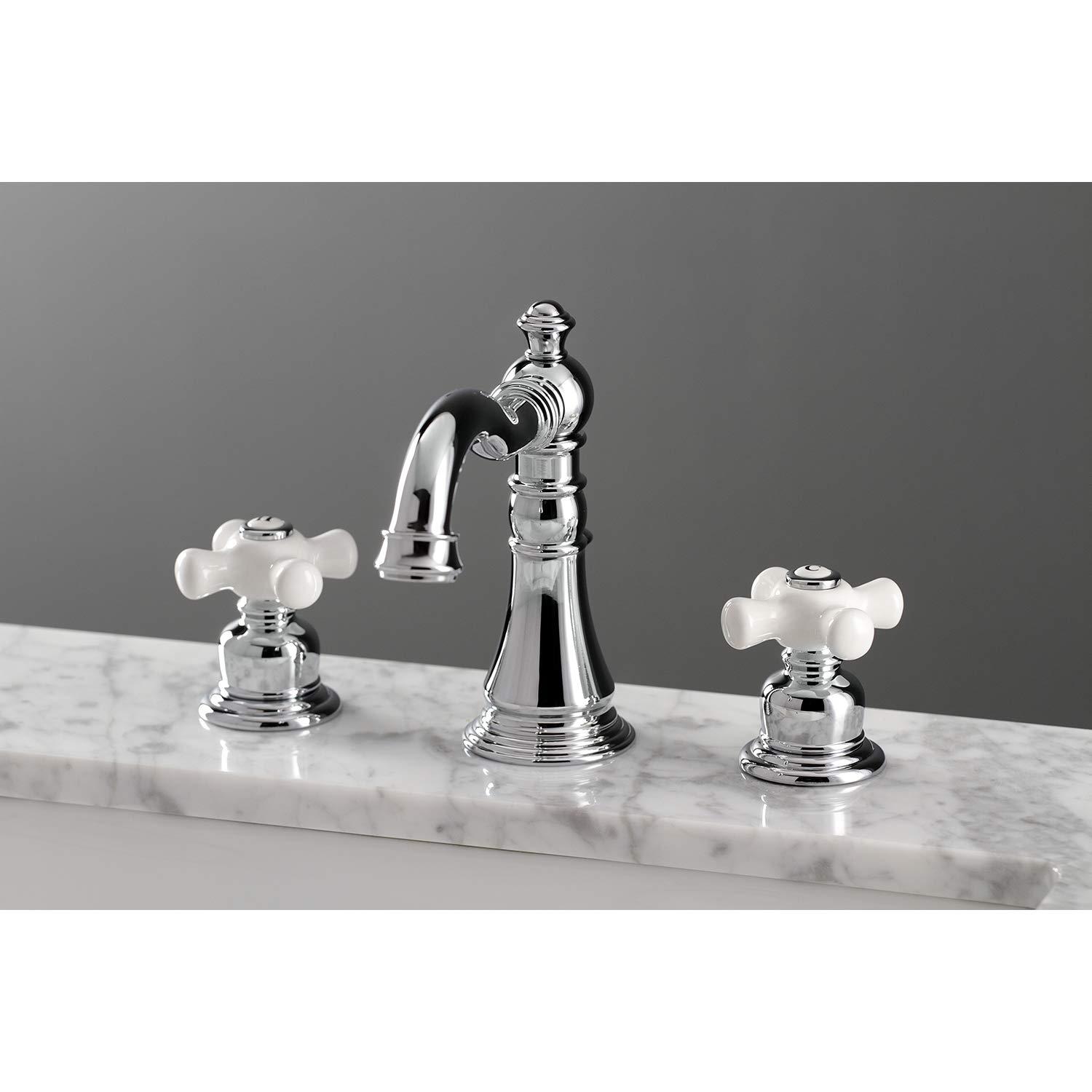 Kingston Brass FSC1971PX Kingston Brass American Classic Two-Handle 3-Hole Deck Mount Widespread Bathroom Faucet with Pop-Up Drain