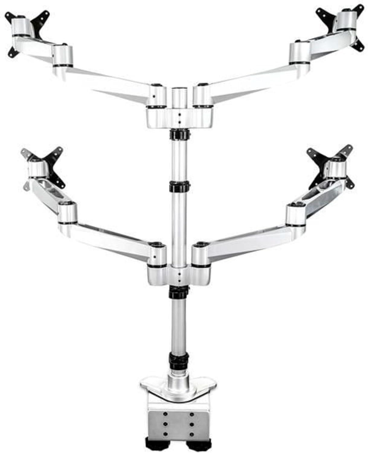 Silver Aluminum Quad Monitor Desk Mount with Full Motion Arms