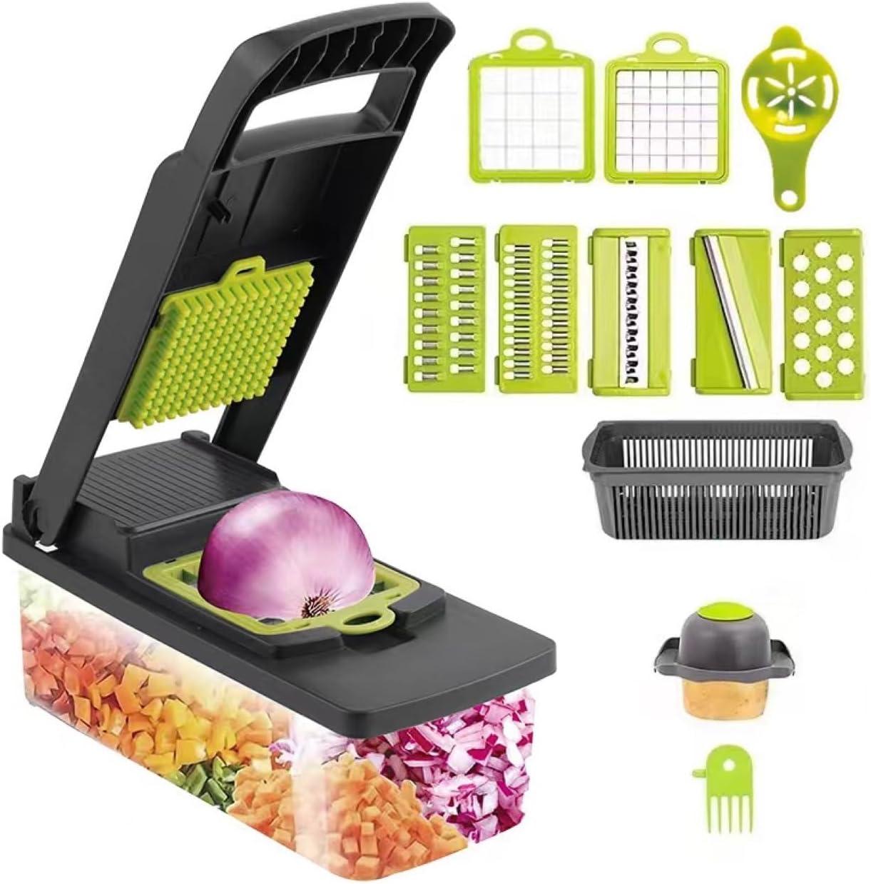 Vegetable Chopper,Pro Onion Chopper,14 in1 Multifunctional Food Chopper,Kitchen Veggie Chopper with 8 Blades,Vegetable Chopper With Container ,Vegetable Slicer Dicer Cutter,Salad,Garlic Chopper