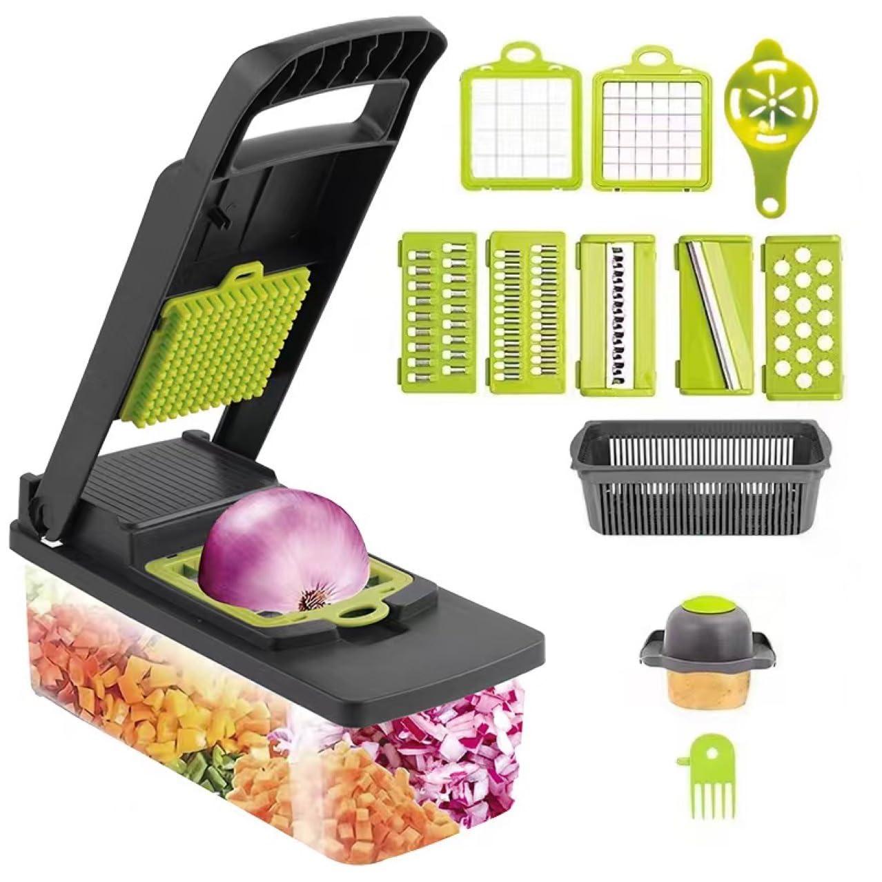 Vegetable Chopper,Pro Onion Chopper,14 in1 Multifunctional Food Chopper,Kitchen Veggie Chopper with 8 Blades,Vegetable Chopper With Container ,Vegetable Slicer Dicer Cutter,Salad,Garlic Chopper