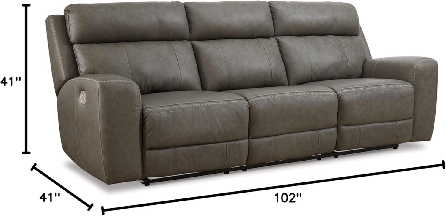 Roman 102'' Smoke Gray Faux Leather Power Reclining Sofa