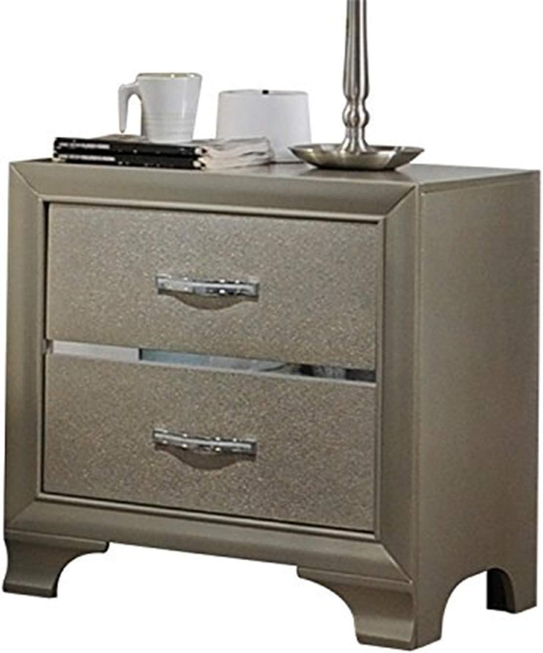 Wooden Two Drawer Nightstand With Bracket Legs Champagne - Saltoro Sherpi