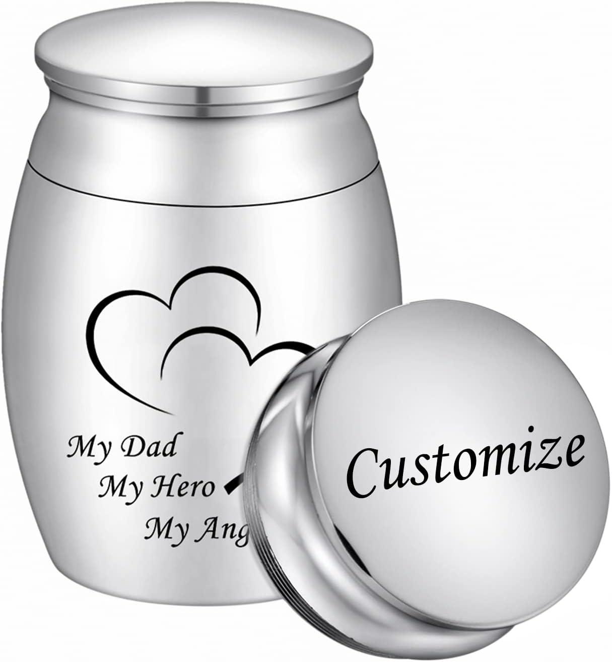 Small Keepsake Urn for Dad Mini Cremation Urns Decorative Memorial Funeral Ashes Holder Silver Engraved Stainless Steel Container for Dad Father 1.57 x 1.18 Inch-My Dad My Hero My Angel