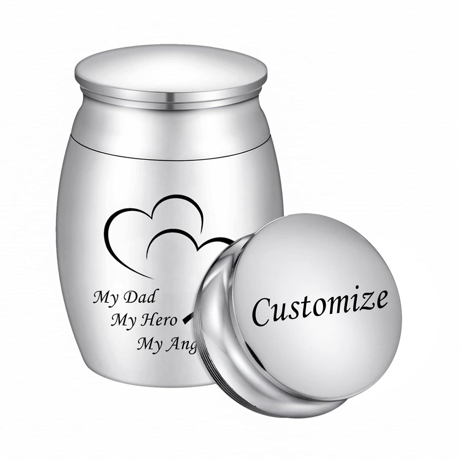 Small Keepsake Urn for Dad Mini Cremation Urns Decorative Memorial Funeral Ashes Holder Silver Engraved Stainless Steel Container for Dad Father 1.57 x 1.18 Inch-My Dad My Hero My Angel