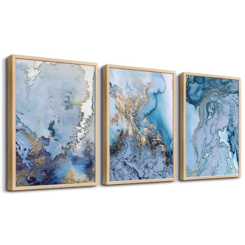 Blue Abstract Canvas Wall Art For Living Room Bedroom Wall Decor Office Pictures Watercolor Wall Paintings Bathroom Home Decoration Posters Prints Artwork 12'' X 16'' 3 Piece Set