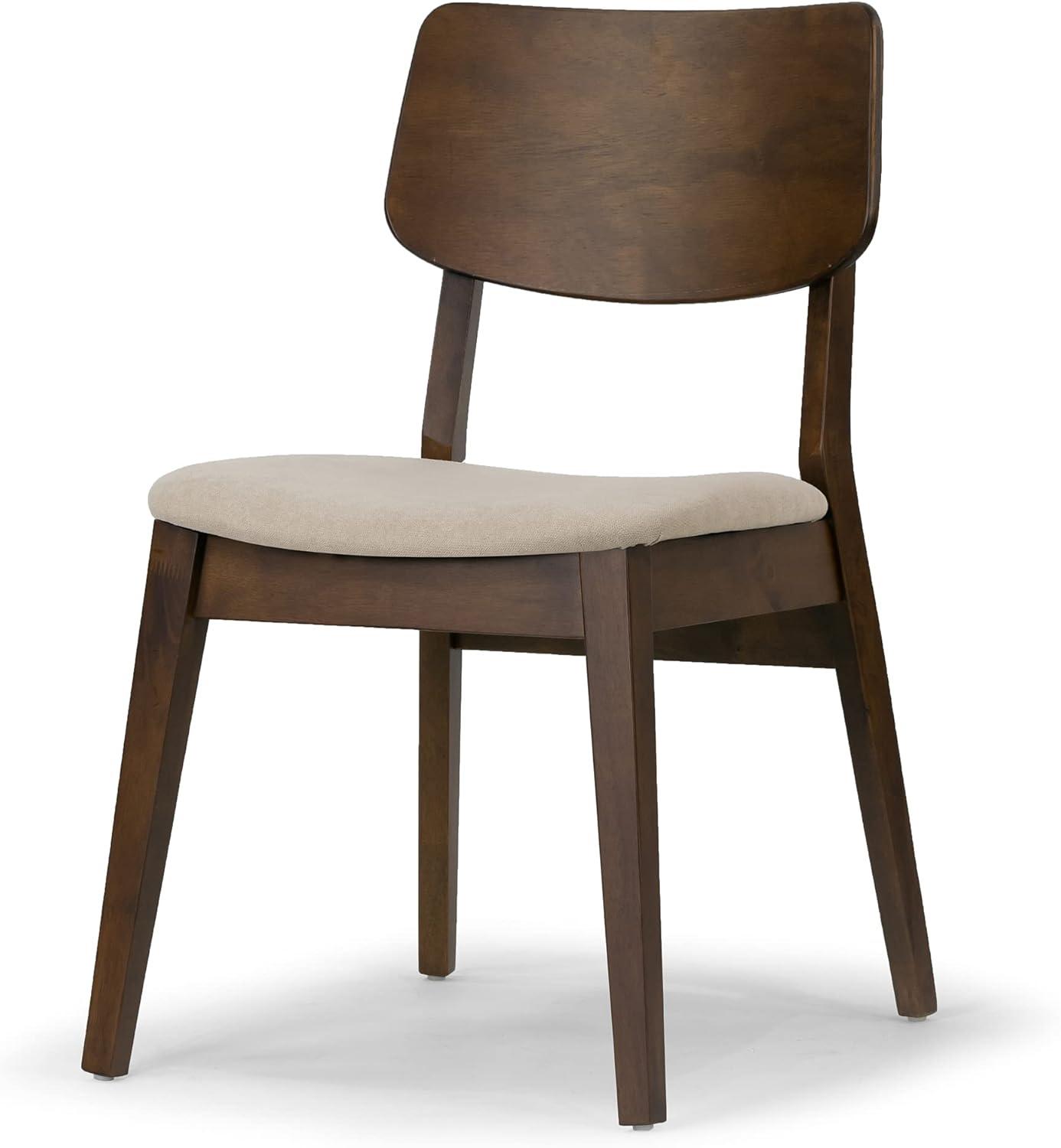 Astin Dark Brown Wood Dining Chairs with Beige Upholstered Seats, Set of 2