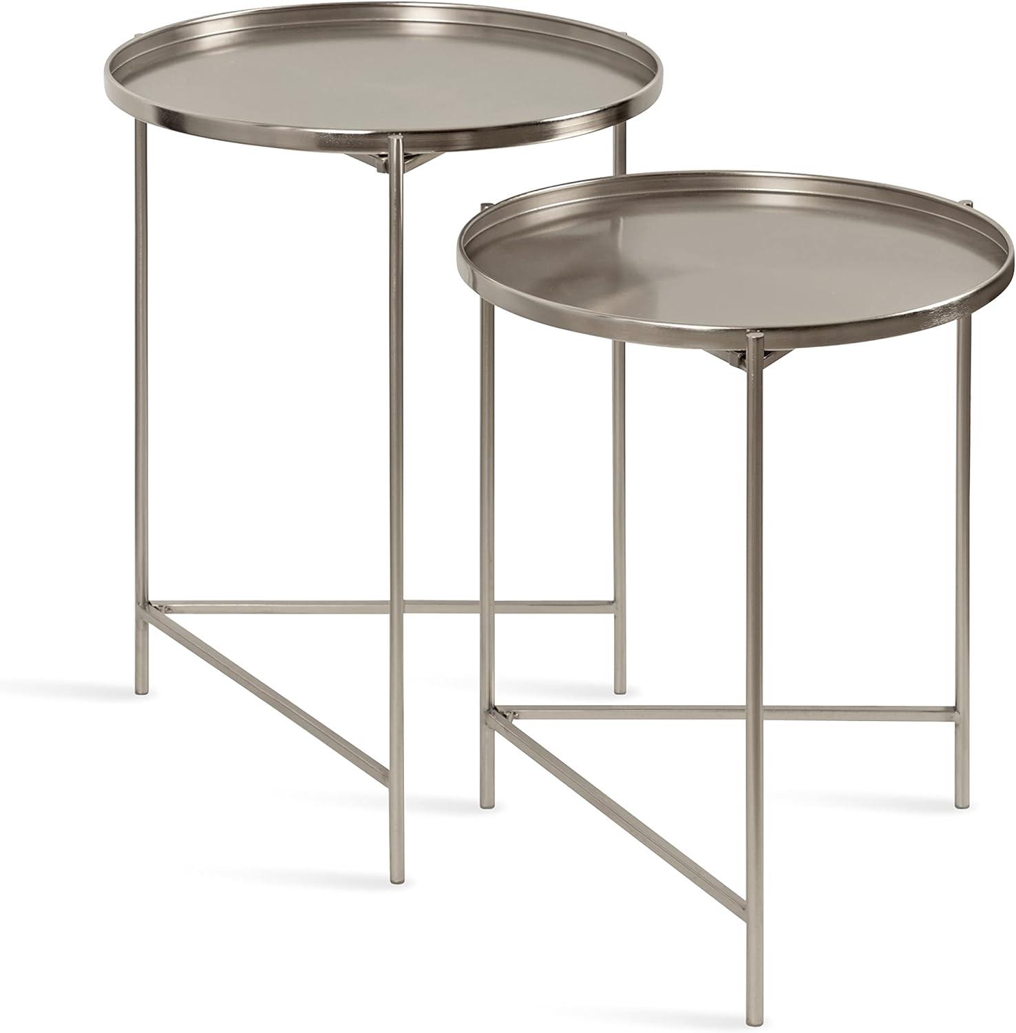 Kate and Laurel Ulani Round Metal Nesting Table, 2 Piece, Silver