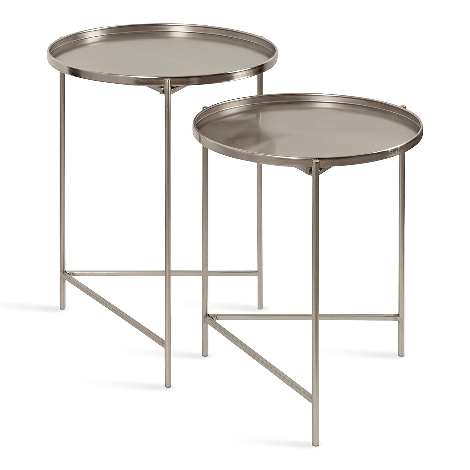 Kate and Laurel Ulani Round Metal Nesting Table, 2 Piece, Silver