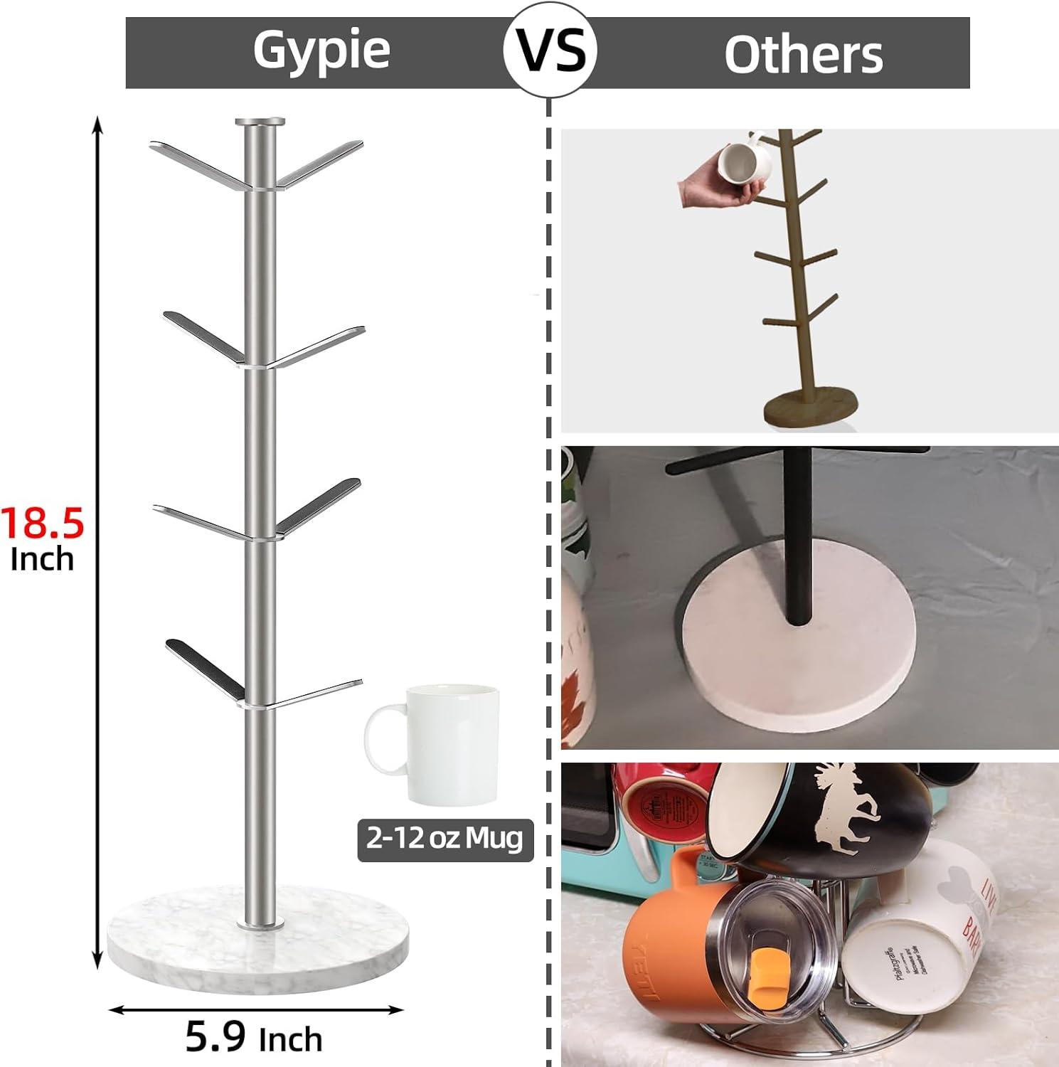 White Marble Base Stainless Steel Mug Holder Tree with 8 Hooks