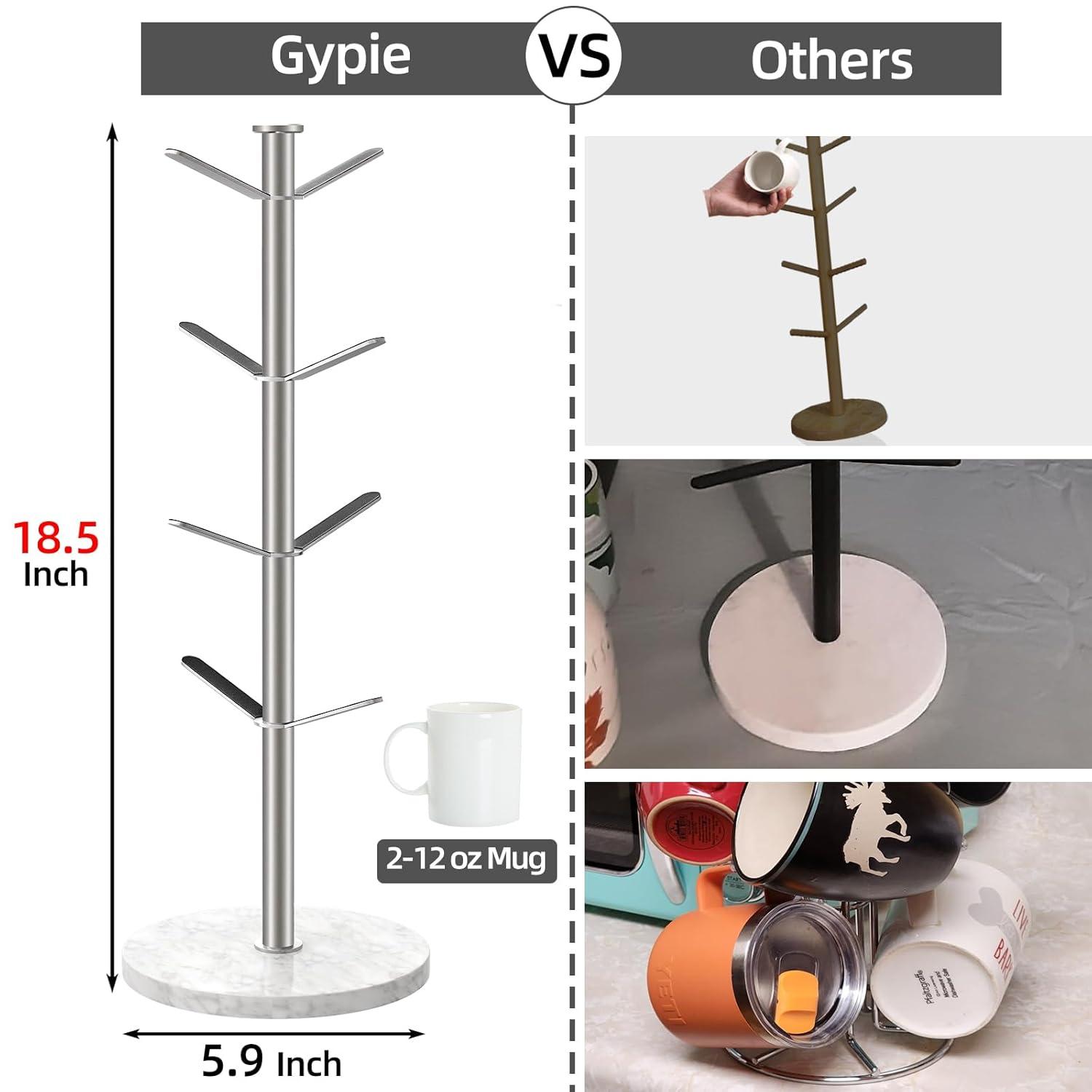 White Marble Base Stainless Steel Mug Holder Tree with 8 Hooks