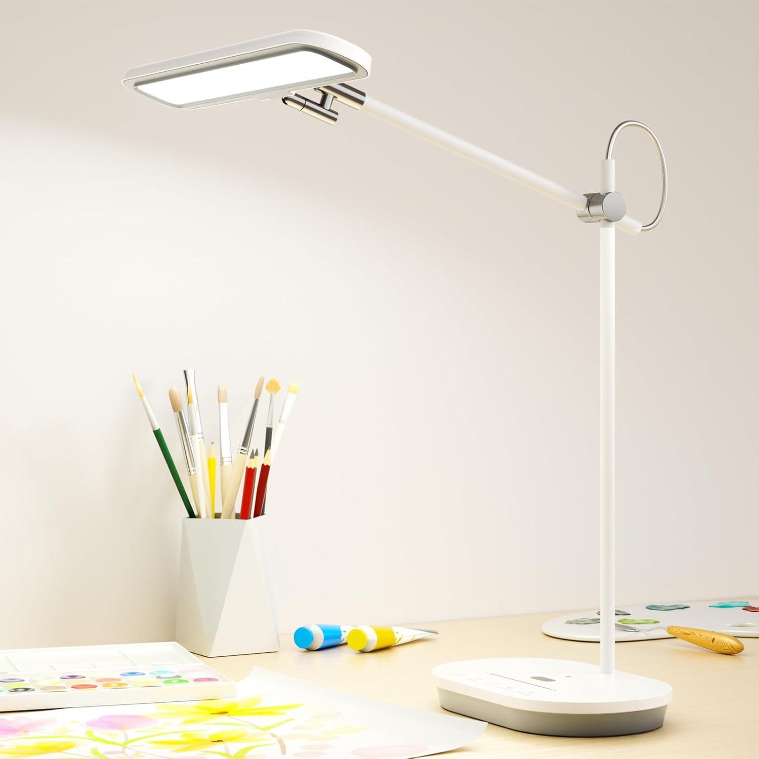LED Desk Lamp with CRI 98, Advanced Eye-Caring Bright Desk Light for Crafting, Home Office & Kids Studying, Multi-Angle Adjustable, Dimmable Full Spectrum with Touch & Gesture Control