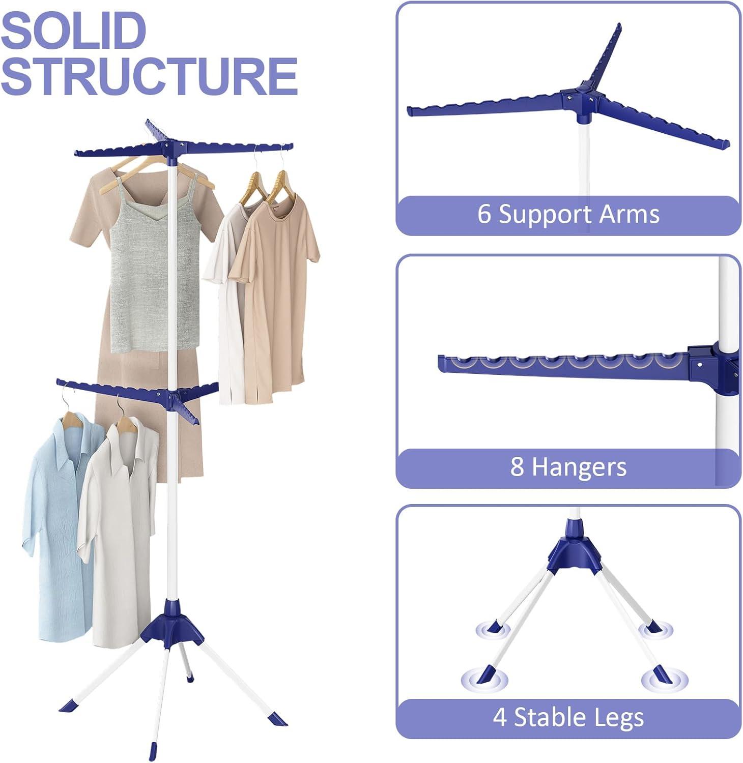 APEXCHASER 2-Tier Clothes Drying Rack, 66 - Inch Collapsible Drying Rack Clothing, 6 Staggered Arms for Clothes Rack, for 48 Pieces of Clothes (2-Tier, Black)