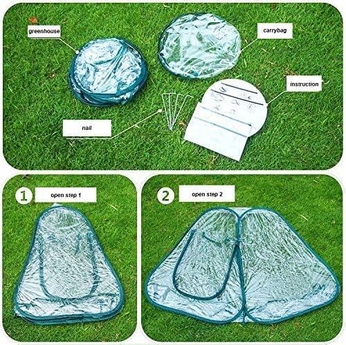 Easy Set-up Mini Greenhouse Pack of 2 Mini Pop up Flower House Backard Garden Plant Cover for Cold Forst Protection PVC Sunshine Room with Stakes and Carrybag (27" L x 27" W x 31" H)