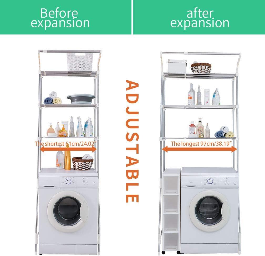 Hershii 3-Tier Laundry Room Shelf Over The Toilet/Washing Machine Storage Rack Bathroom Organizer Stand Adjustable Space Saver Shelving Units with Clothes Hanging Rod - Ivory