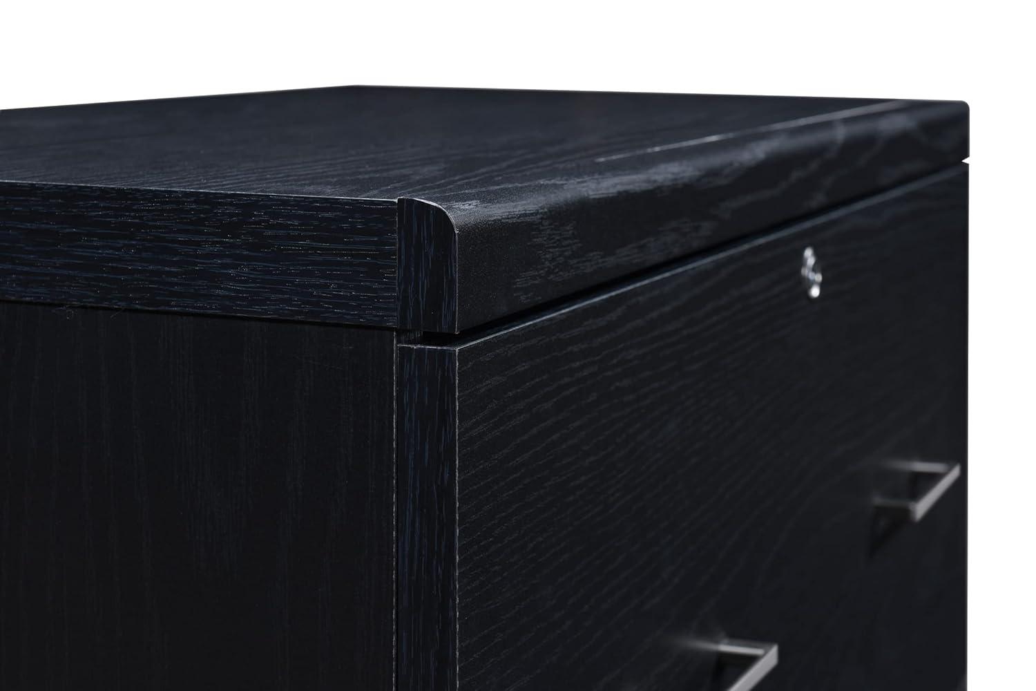 Black Engineered Wood 2-Drawer Lockable Lateral File Cabinet