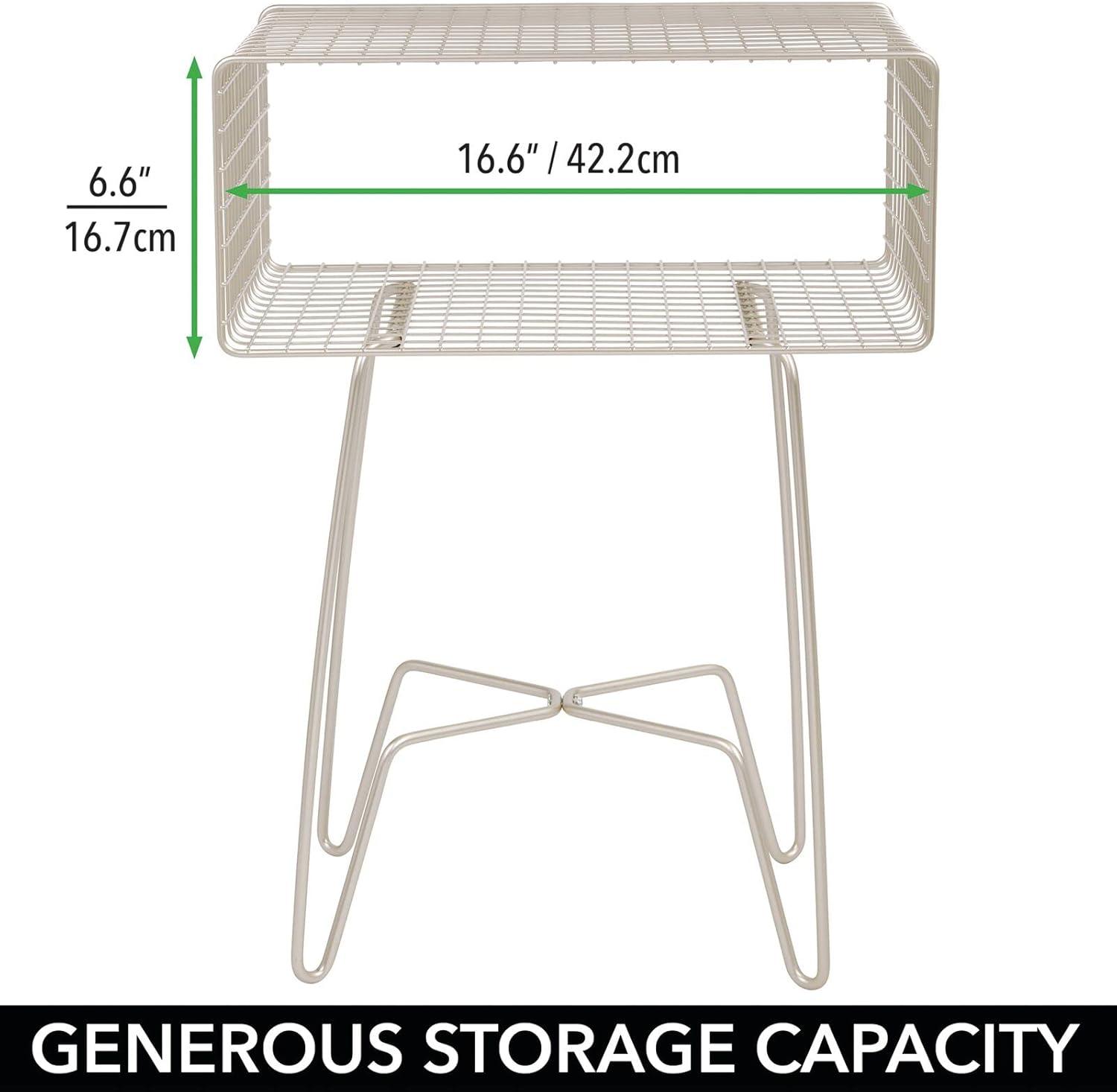 Satin Finish Industrial Chic Side Table with Storage Grid