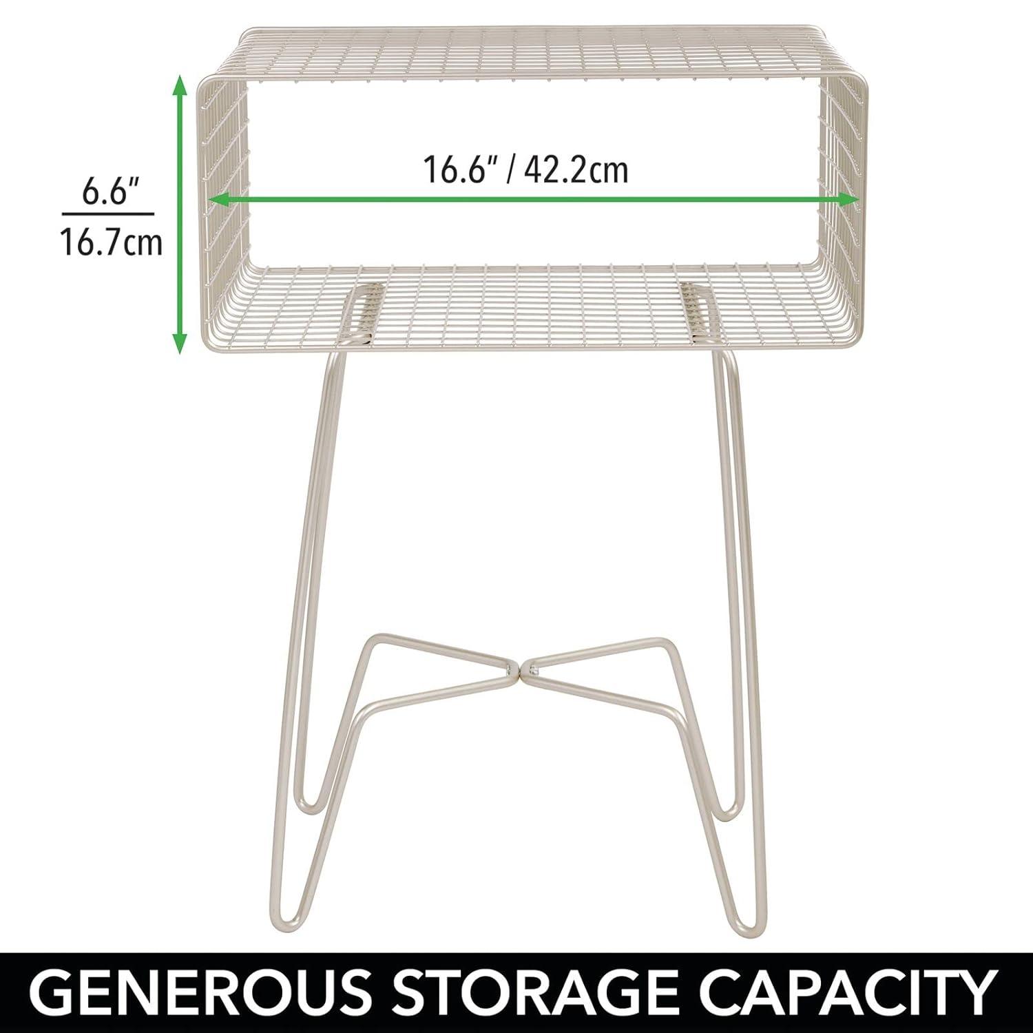 mDesign Modern Industrial Side Table with Storage Shelf, 2-Tier Metal Minimal End Table, Metallic Caged Grid - Accent Furniture for Living Room, Bedroom, Office, Dorm, Concerto Collection, Satin