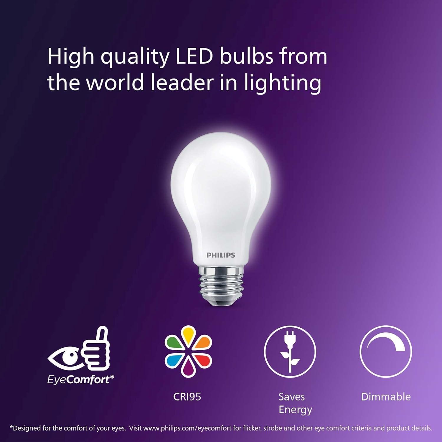 Philips UltraDef LED 60W Frosted Daylight A19 4P: Energy Star Certified Dimmable Light Bulbs, 800 Lumens, 13.7-Year Life