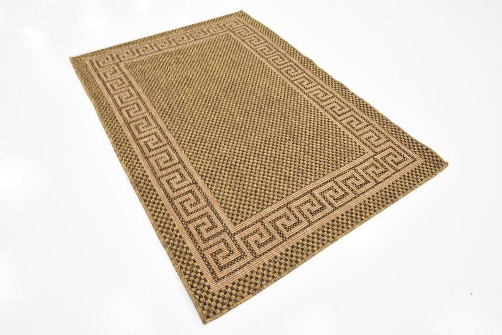 Unique Loom Outdoor Border Collection Area Rug - Greek Key (4' 1" x 6' 1" Rectangle Brown/Light Brown)