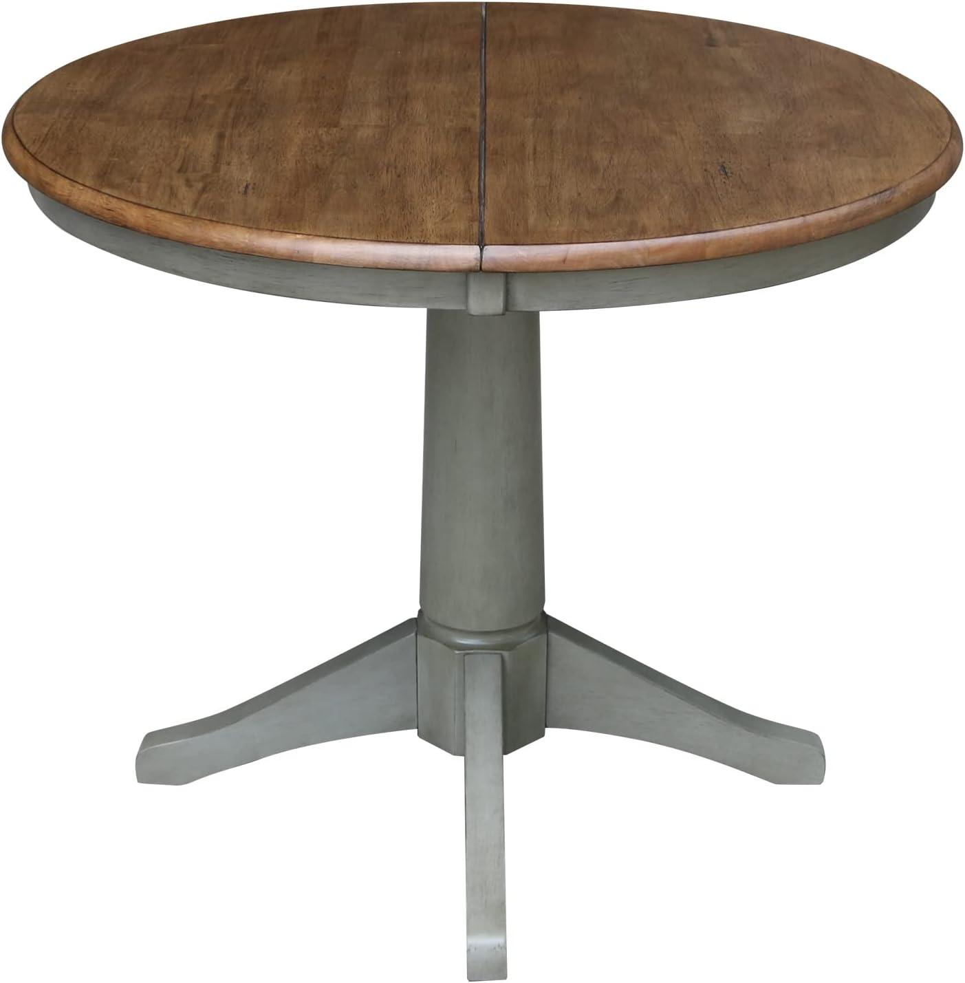 International Concepts 36" Round Top Pedestal Table With 12" Leaf - Dining Height - Distressed Hickory/Stone