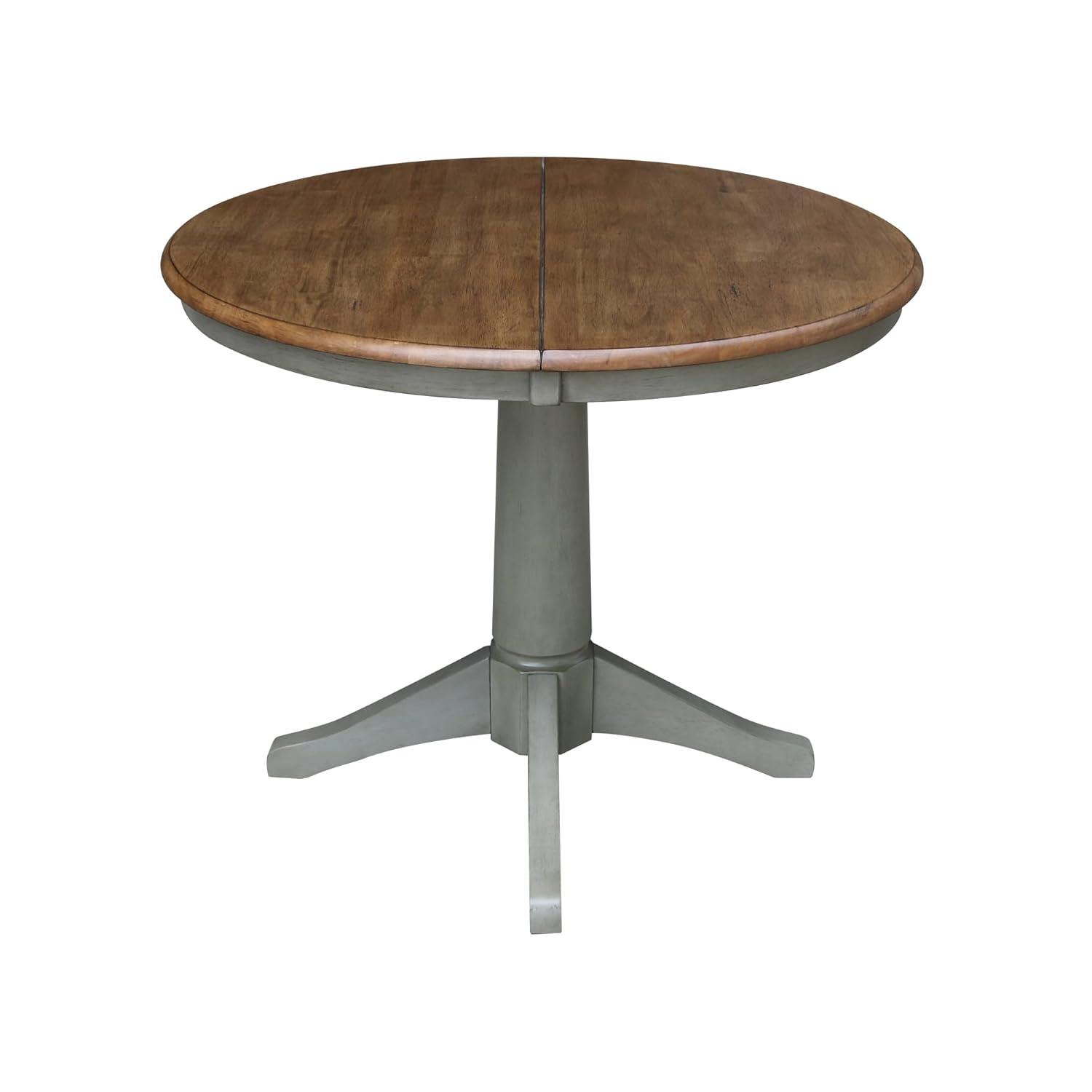 International Concepts 36" Round Top Pedestal Table With 12" Leaf - Dining Height - Distressed Hickory/Stone