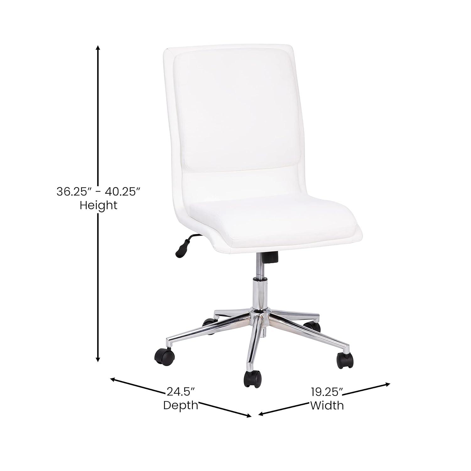 Flash Furniture Madigan Mid-Back Armless Swivel Task Office Chair with LeatherSoft and Adjustable Chrome Base, White