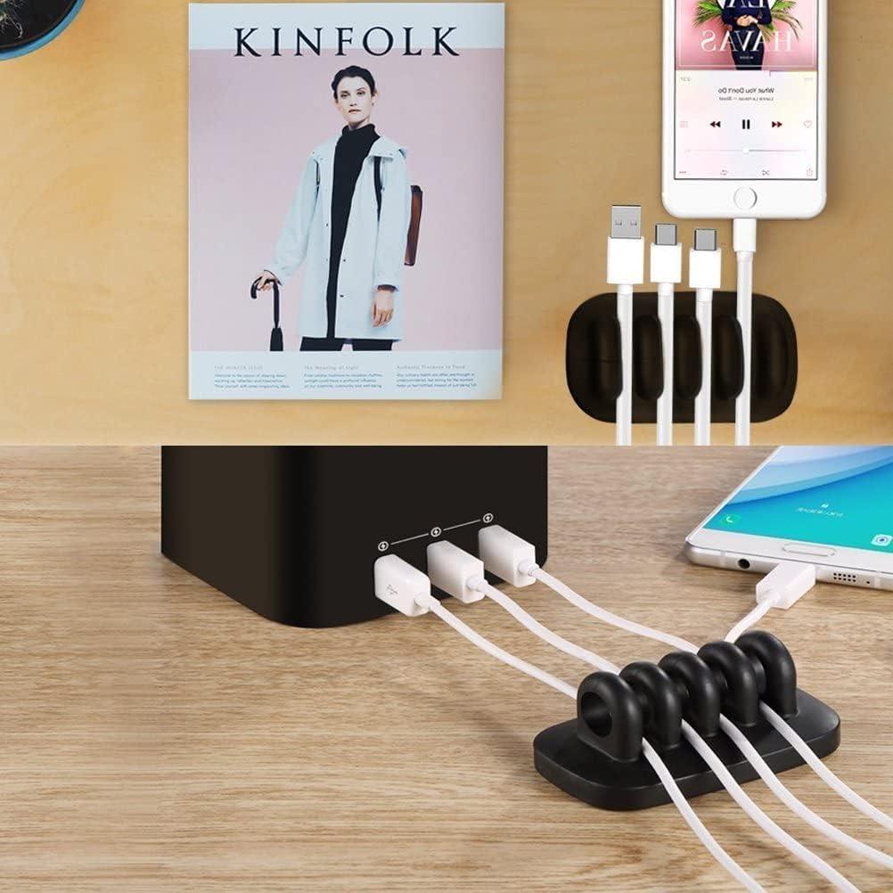 Black Weighted Desktop Cable Clip Holder with Four Slots