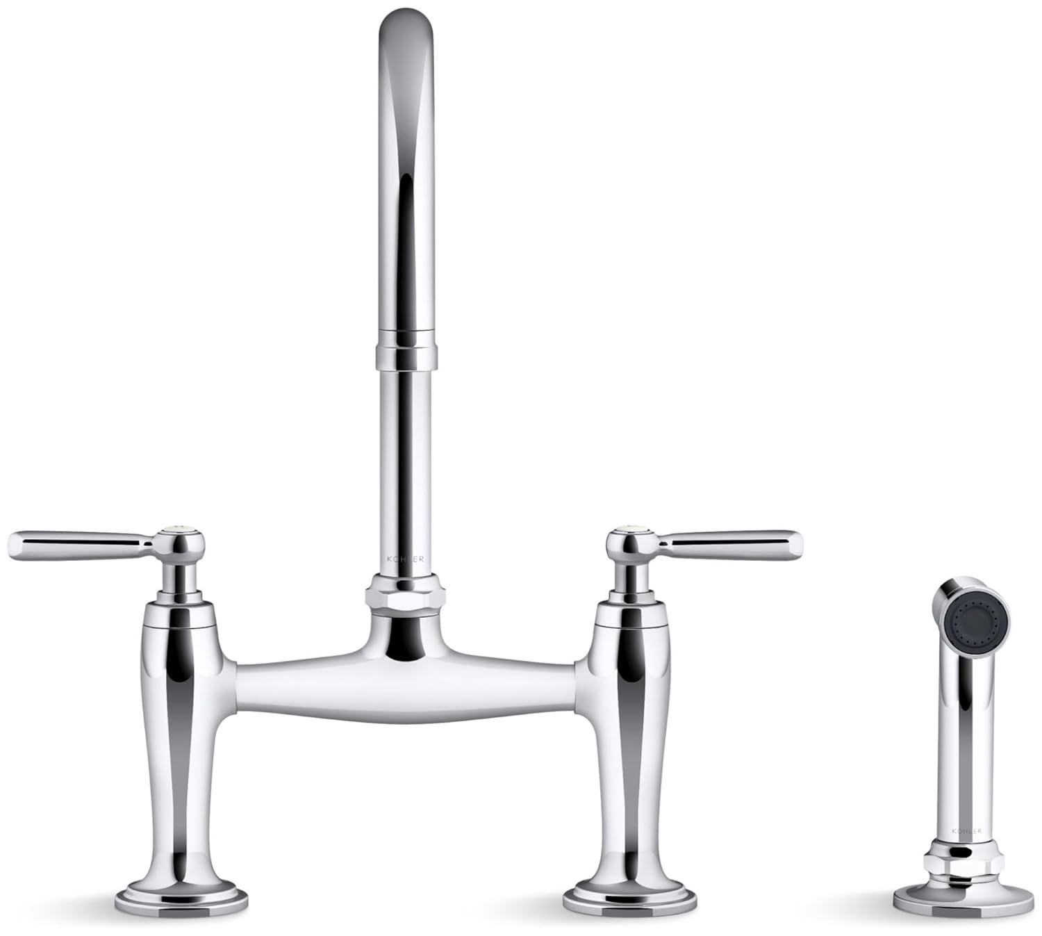 Edalyn by Studio McGee Two-Hole Bridge Kitchen Sink Faucet with Side Sprayer