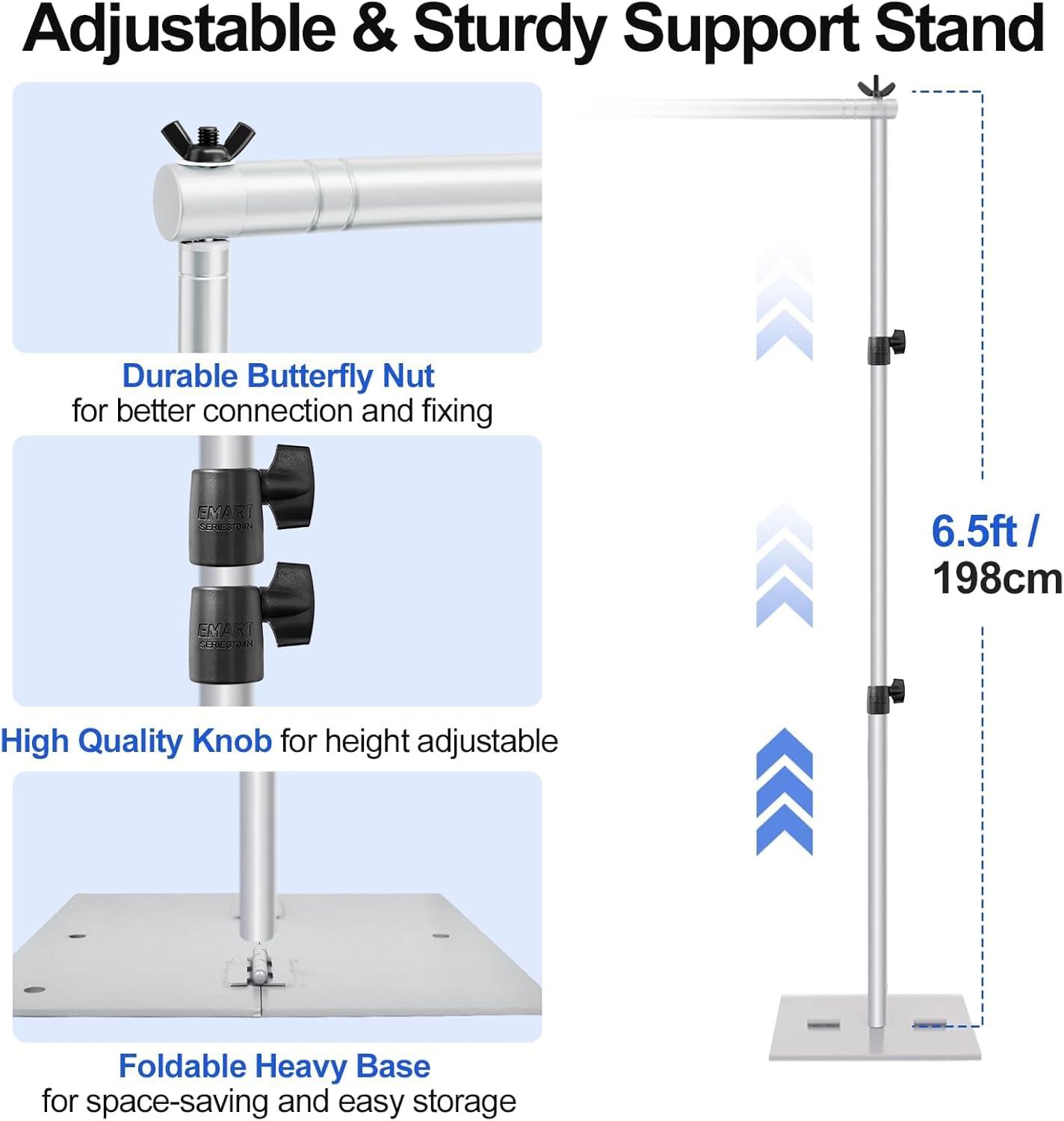 EMART Backdrop Stand, 6.5x10 ft Adjustable Photo Background Pipe and Drape Photography Kit with Heavy Duty Metal Flat Base for Parties, Wedding, Video Studio, Birthday - White